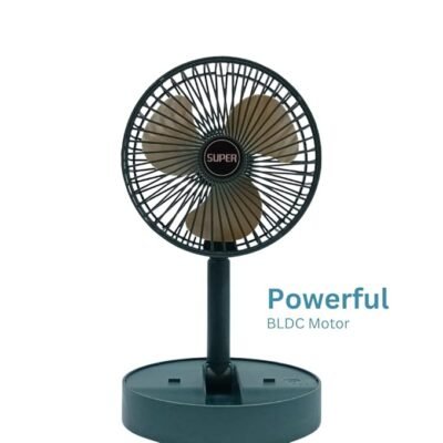 Gadget Store Portable Folding Fan, Rechargeable Standing Pedestal USB Fan, 3 Speeds, 3000mAh Battery Operated Fan for Home, Camping, Outdoor and Office