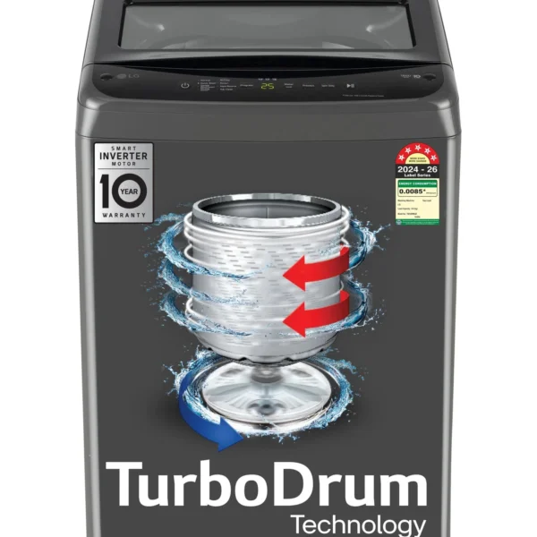 LG 8 kg 5 Star, Smart Inverter Technology, TurboDrum, Smart Diagnosis with Soft Closing Door Fully Automatic Top Load Black (T80VBMB4Z)